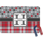 Red & Gray Dots and Plaid Rectangular Fridge Magnet (Personalized)
