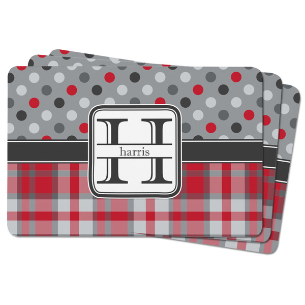 Red & Gray Dots and Plaid Rectangular Fridge Magnet - THREE