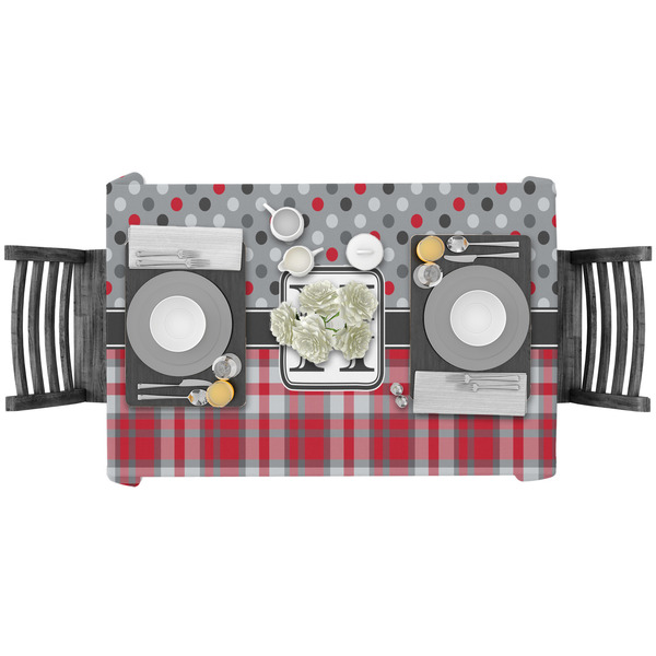 Red & Gray Dots and Plaid Rectangular Tablecloths - LIFESTYLE