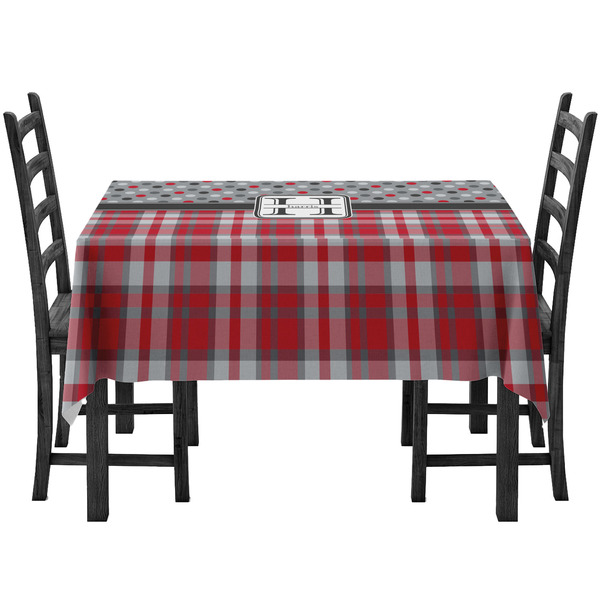 Custom Red & Gray Dots and Plaid Tablecloth (Personalized)