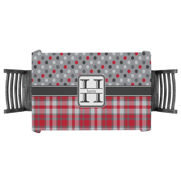 Custom Red & Gray Dots and Plaid Tablecloth - 58"x58" (Personalized)