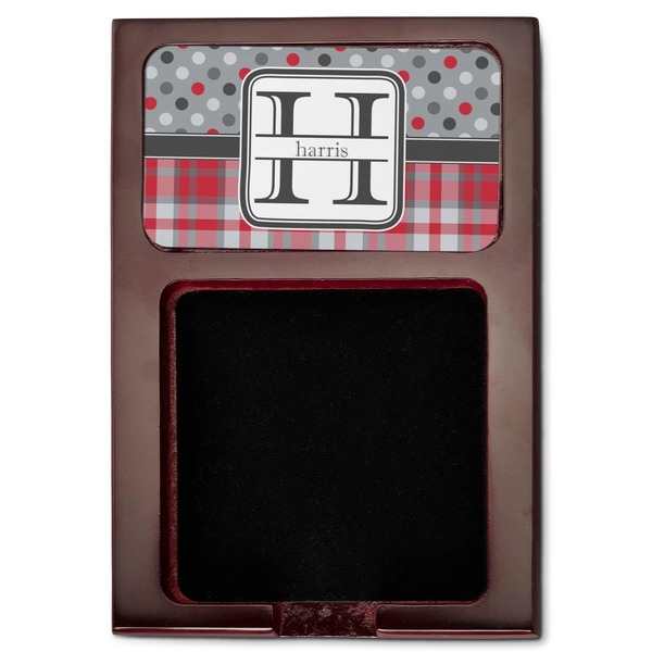 Red & Gray Dots and Plaid Red Mahogany Sticky Note Holder - Flat