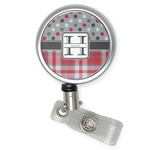 Red & Gray Dots and Plaid Retractable Badge Reel (Personalized)