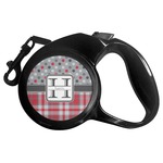 Red & Gray Dots and Plaid Retractable Dog Leash - Small (Personalized)