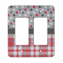 Red & Gray Dots and Plaid Rocker Style Light Switch Cover - Two Switch