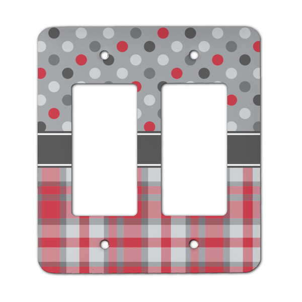 Custom Red & Gray Dots and Plaid Rocker Style Light Switch Cover - Two Switch
