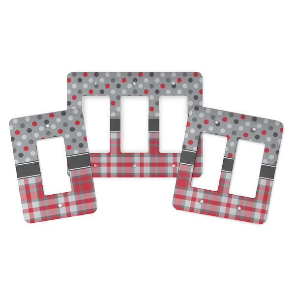 Red & Gray Dots and Plaid Rocker Light Switch Covers - Parent - ALL VARIATIONS