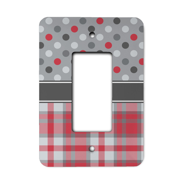 Custom Red & Gray Dots and Plaid Rocker Style Light Switch Cover - Single Switch