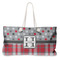Red & Gray Dots and Plaid Large Rope Tote Bag - Front View