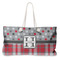 Red & Gray Dots and Plaid Large Tote Bag with Rope Handles (Personalized)