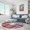 Red & Gray Dots and Plaid Round Area Rug - IN CONTEXT