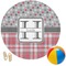 Red & Gray Dots and Plaid Round Beach Towel