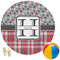 Red & Gray Dots and Plaid Round Beach Towel (Personalized)