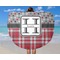 Red & Gray Dots and Plaid Round Beach Towel - In Use