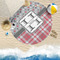 Red & Gray Dots and Plaid Round Beach Towel Lifestyle