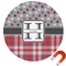 Red & Gray Dots and Plaid Round Car Magnet