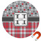 Red & Gray Dots and Plaid Round Car Magnet - 6" (Personalized)