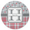 Red & Gray Dots and Plaid Round Coaster Rubber Back - Single