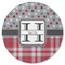 Red & Gray Dots and Plaid Round Rubber Backed Coaster (Personalized)
