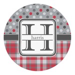 Red & Gray Dots and Plaid Round Decal - Small (Personalized)