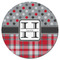 Red & Gray Dots and Plaid Round Fridge Magnet - FRONT