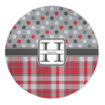 Red & Gray Dots and Plaid 5' Round Indoor Area Rug (Personalized)