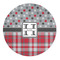 Red & Gray Dots and Plaid Round Indoor Rug - Front/Main