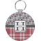 Red & Gray Dots and Plaid Round Keychain (Personalized)