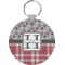 Red & Gray Dots and Plaid Round Plastic Keychain (Personalized)