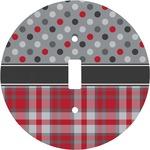 Red & Gray Dots and Plaid Round Light Switch Cover