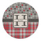 Red & Gray Dots and Plaid Round Linen Placemats - FRONT (Double Sided)