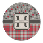 Red & Gray Dots and Plaid Round Linen Placemat - Single Sided (Personalized)