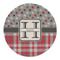 Red & Gray Dots and Plaid Round Linen Placemats - FRONT (Single Sided)