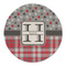 Red & Gray Dots and Plaid Round Linen Placemat (Personalized)