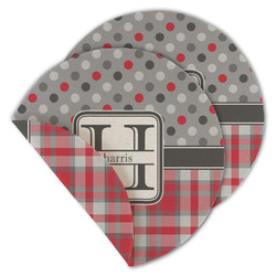 Red & Gray Dots and Plaid Round Linen Placemat - Double Sided - Set of 4 (Personalized)