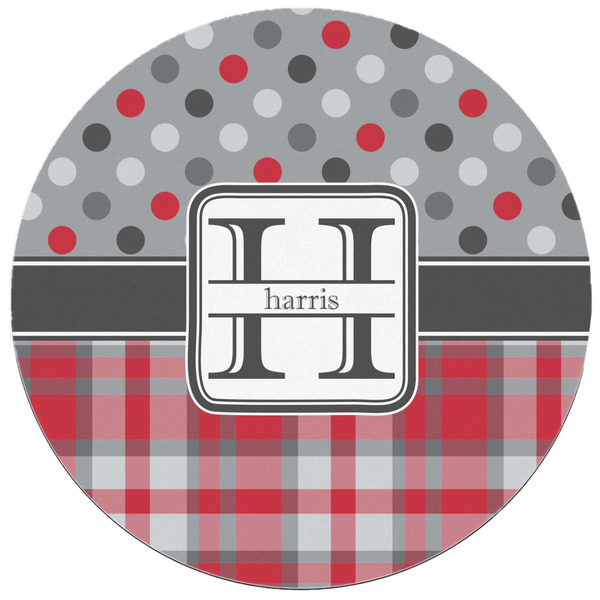 Red & Gray Dots and Plaid Round Mousepad - APPROVAL