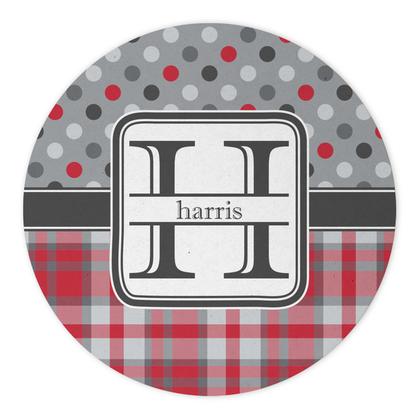 Red & Gray Dots and Plaid Round Paper Coaster - Approval