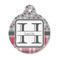 Red & Gray Dots and Plaid Round Pet ID Tag - Small (Personalized)