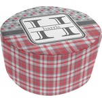 Red & Gray Dots and Plaid Round Pouf Ottoman (Personalized)