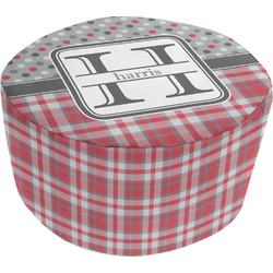 Red & Gray Dots and Plaid Round Pouf Ottoman (Personalized)