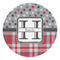 Red & Gray Dots and Plaid Round Stone Trivet - Front View