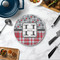 Red & Gray Dots and Plaid Round Stone Trivet - In Context View