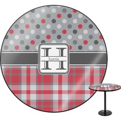 Red & Gray Dots and Plaid Round Table - 24" (Personalized)