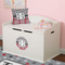 Red & Gray Dots and Plaid Round Wall Decal on Toy Chest
