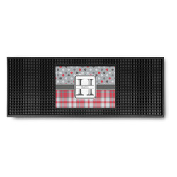 Red & Gray Dots and Plaid Rubber Bar Mat (Personalized)