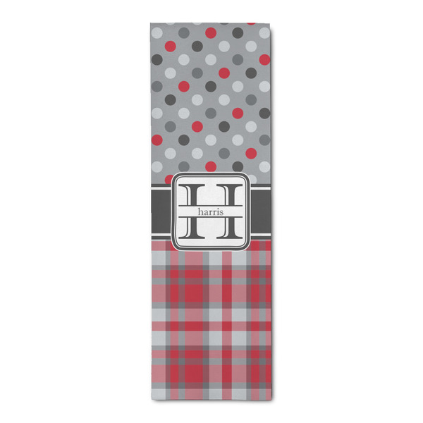 Custom Red & Gray Dots and Plaid Runner Rug - 2.5'x8' w/ Name and Initial