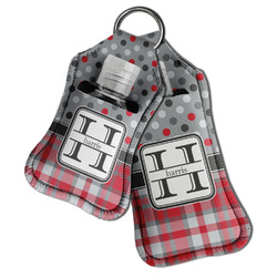 Red & Gray Dots and Plaid Hand Sanitizer & Keychain Holder (Personalized)