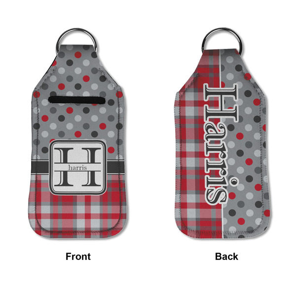 Red & Gray Dots and Plaid Sanitizer Holder Keychain - Large APPROVAL (Flat)