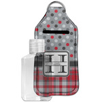Red & Gray Dots and Plaid Hand Sanitizer & Keychain Holder - Large (Personalized)