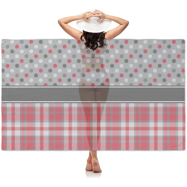 Custom Red & Gray Dots and Plaid Sheer Sarong
